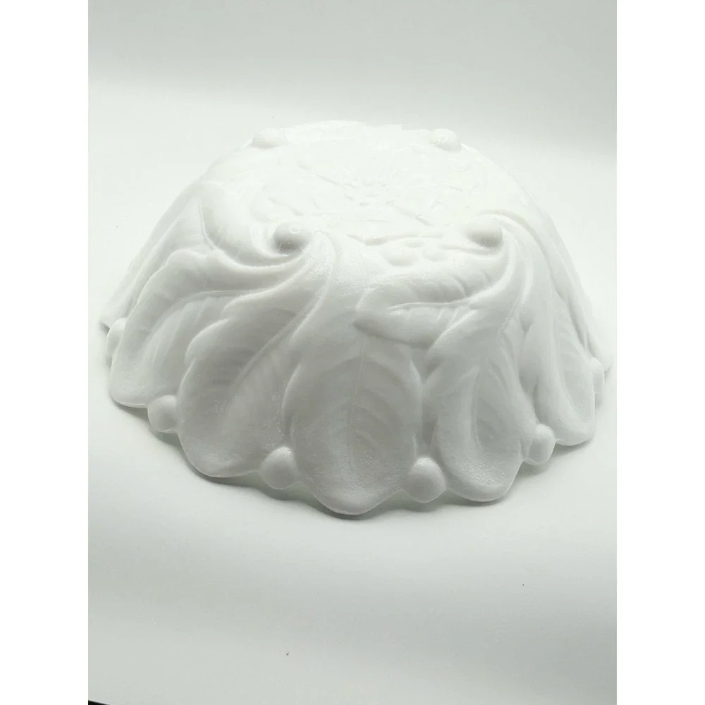 Vintage‎ White Milk Glass Footed Bowl Embossed Leaf Flower Serving Bowl 8.5 